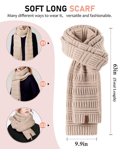 Womens Winter Beanie Hat Scarf Gloves Headband Set, Slouchy Beanie Ear Warmer with Fleece Lined Thick Knit Neck Scarf Touchscreen Gloves, 4 Piece Fashionable Warm Gift Set for Cold Weather(Oatmeal)