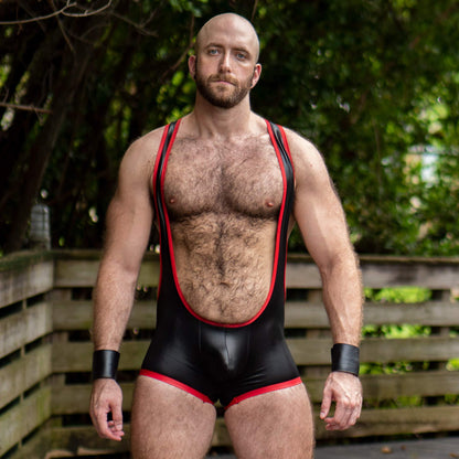 Gruff Pup Impulse Singlet (Black/Red - Assless, Medium)