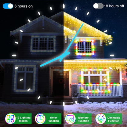 82FT 810 LED Outdoor Christmas Lights - 180 Ice Drops, 12 Pro Modes with Timer Memory & Brightness, Waterproof Hanging Ice String Light for Holiday Wedding Garden Fence House Decor (Warm White)
