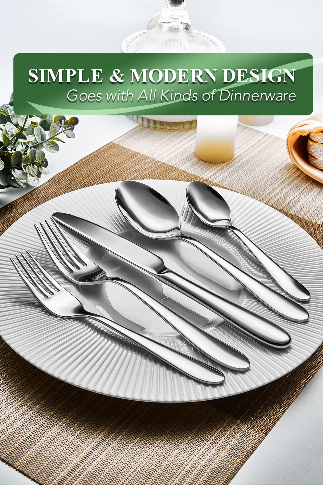 EIUBUIE 40 Piece Silverware Set for 8, Stainless Steel Flatware Set, Cutlery Sets with Mirror Finish, Dishwasher Safe, Modern Kitchen Forks, Spoons, Knives, Eating Utensil Sets