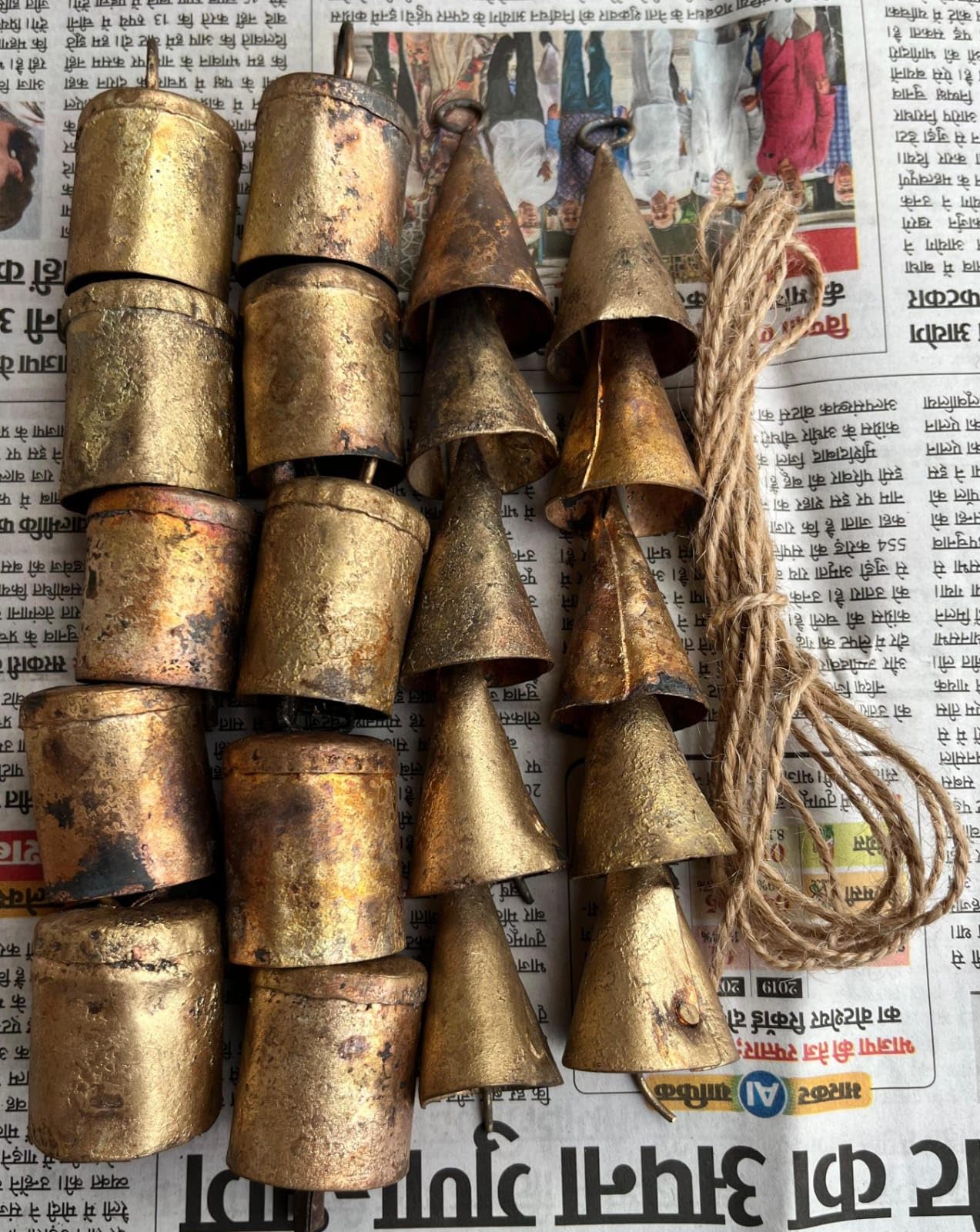 Rustic Iron Tin Metal Vintage Cow Bells Jingle for Wind Chimes and Crafts 2" H Antique Brass Covering Bells, Craft Bells, Set of 20