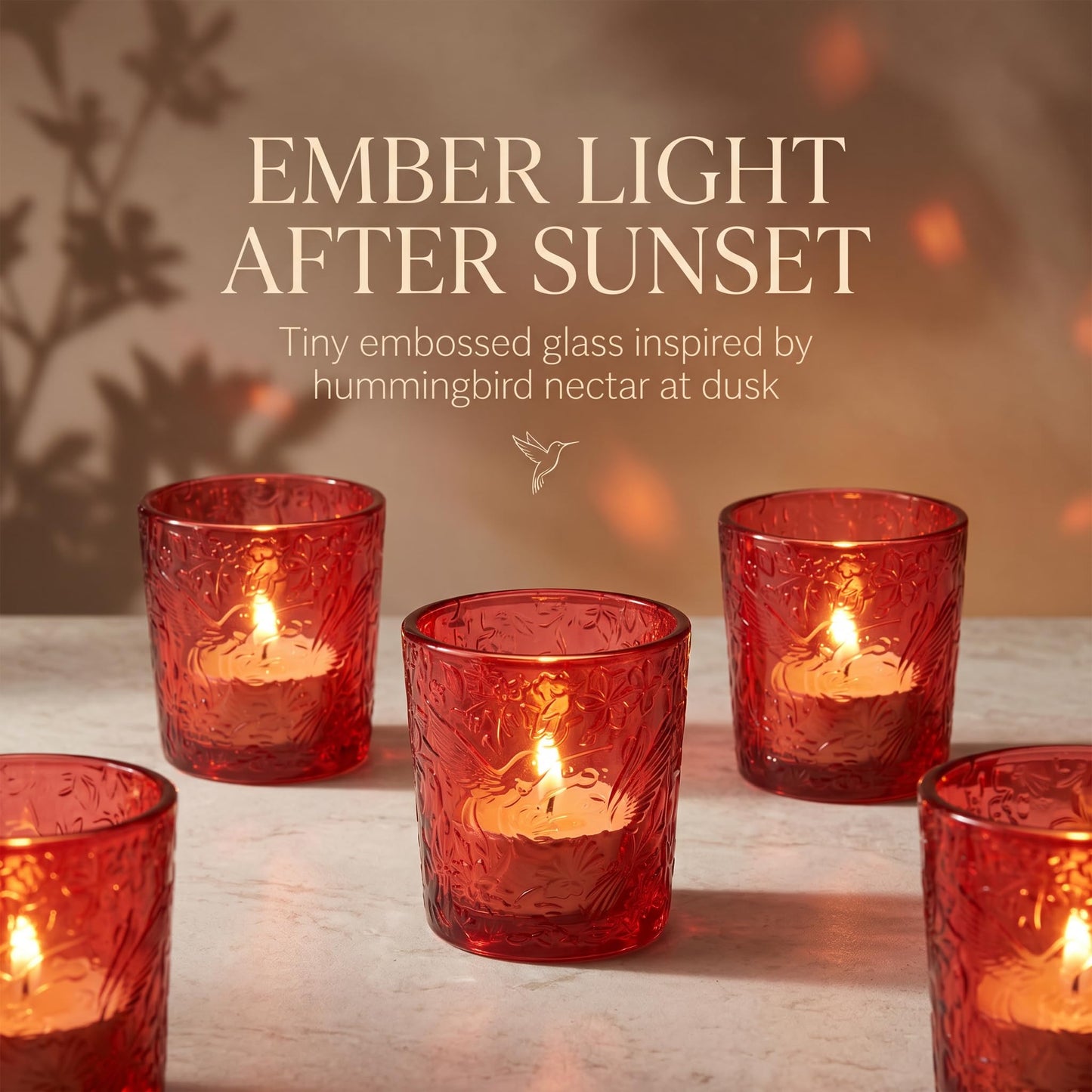 Ruby Red Hummingbird Tealight Holders, 6 Pack