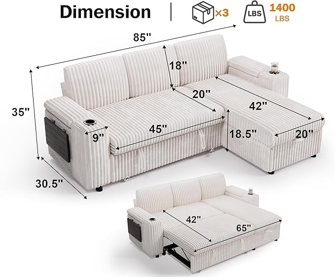 Vipbear 86" Modular Sectional Sleeper Sofa