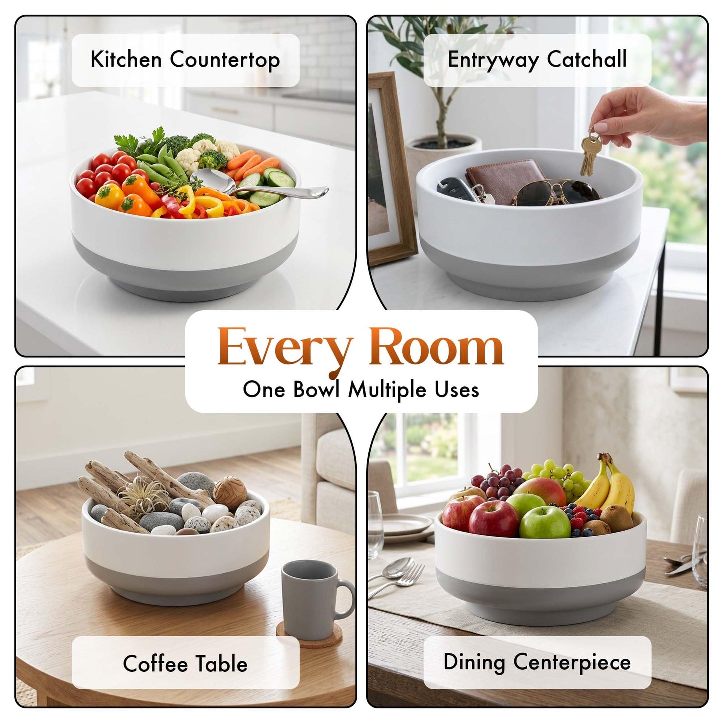 Gennua Kitchen Concrete Fruit Bowl for Kitchen Counter - Modern Two-Tone Stone Centerpiece with Wide Stable Base, Large Decorative Cement Bowl for Entryway Table, Coffee Table Decor, Key Bowl,11 Inch