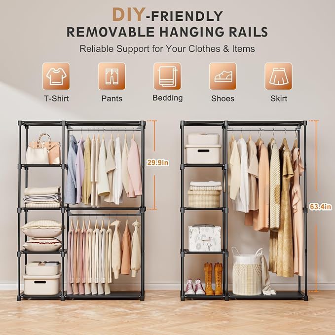 Portable Closet, Freestanding Wardrobe Closet Organizers and Storage, Open