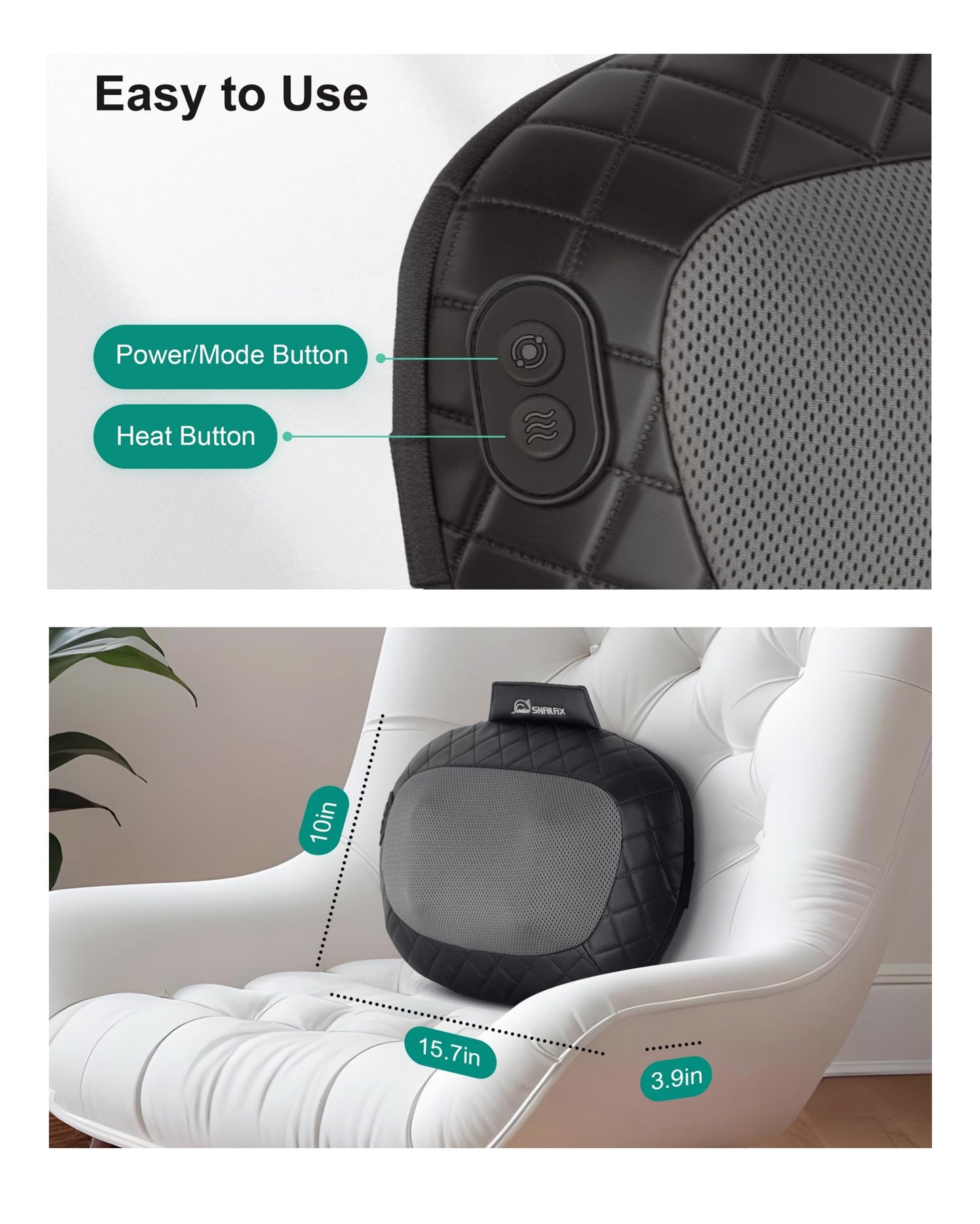 Snailax Shiatsu Back and Neck Massager with Heat, Electric Massager for Shoulder, Neck, Back, Kneading Deep Tissue Massage Pillow, Christmas Gifts