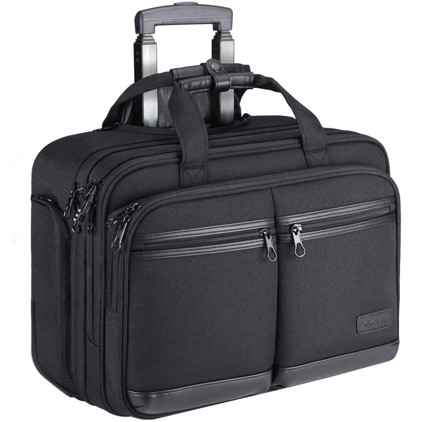 KROSER Rolling Laptop Bag Premium Rolling Briefcase Fits Up to 17.3 Inch Laptop Water-Repellent Overnight Rolling Computer Bag with RFID Pockets for Travel/Business/School/Men/Women-Black