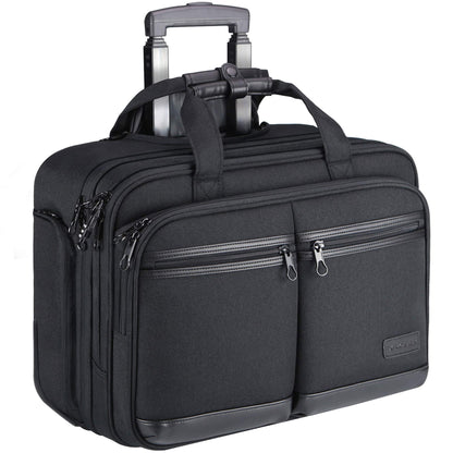 KROSER Rolling Laptop Bag Premium Rolling Briefcase Fits Up to 17.3 Inch Laptop Water-Repellent Overnight Rolling Computer Bag with RFID Pockets for Travel/Business/School/Men/Women-Black