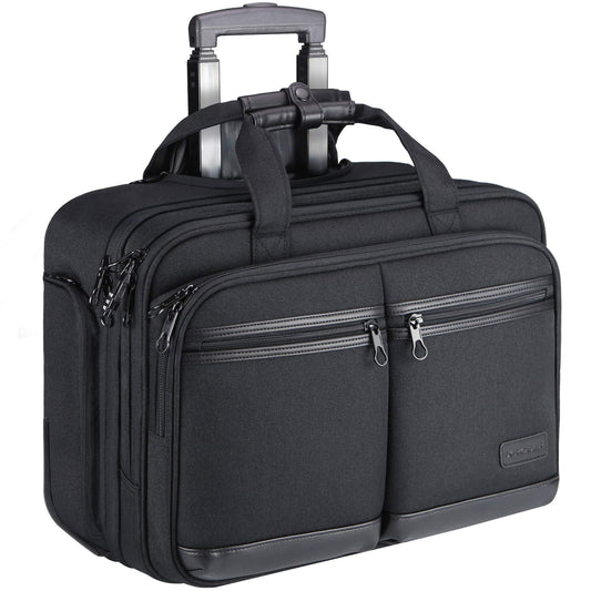 KROSER Rolling Laptop Bag Premium Rolling Briefcase Fits Up to 17.3 Inch Laptop Water-Repellent Overnight Rolling Computer Bag with RFID Pockets for Travel/Business/School/Men/Women-Black