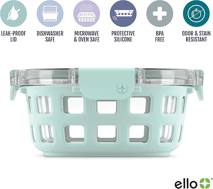 Ello Duraglass 3.4 Cup Round Meal Prep Sets 10Pc, 5 Pack Set- Glass Food