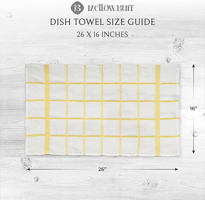 100% Cotton Terry Dish Towels, 4 Pack Checks, 16 x26 Inches, Super Soft and