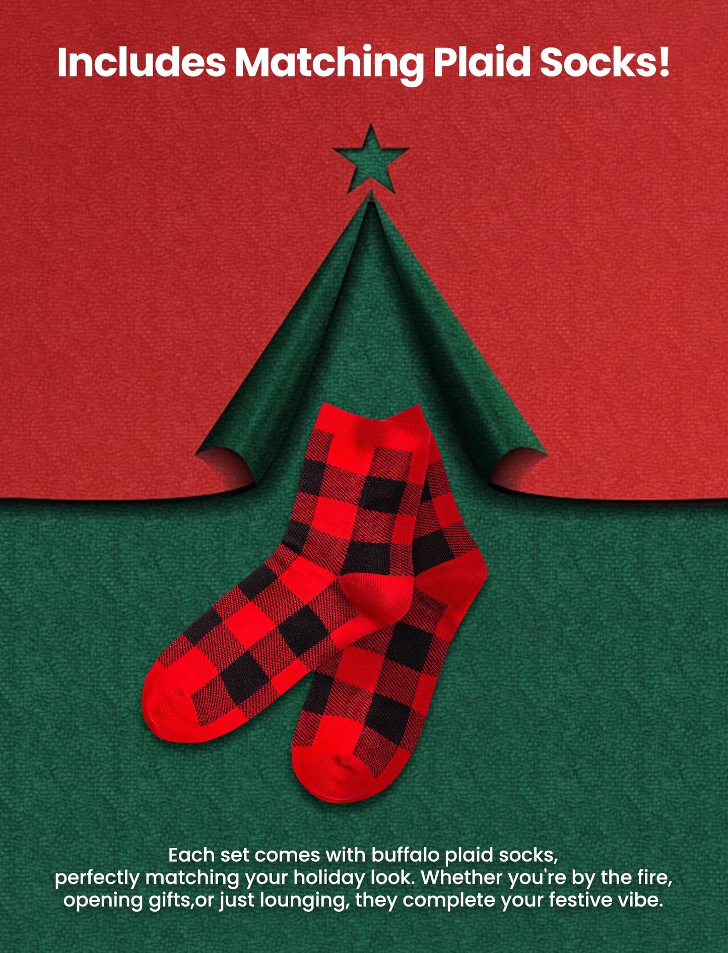 PATPAT Family Christmas Pajamas Matching Sets, Matching Christmas Pajamas for Family, Red Candy Cane Holiday Sleepwear Funny Letter Print PJs including Socks