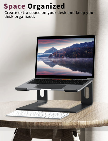 ALASHI Laptop Stand for Desk, Aluminum Computer Riser, Ergonomic Notebook Holder, Detachable Metal Laptops Elevator, PC Cooling Mount Support 10 to 15.6 Inches Notebook, Black