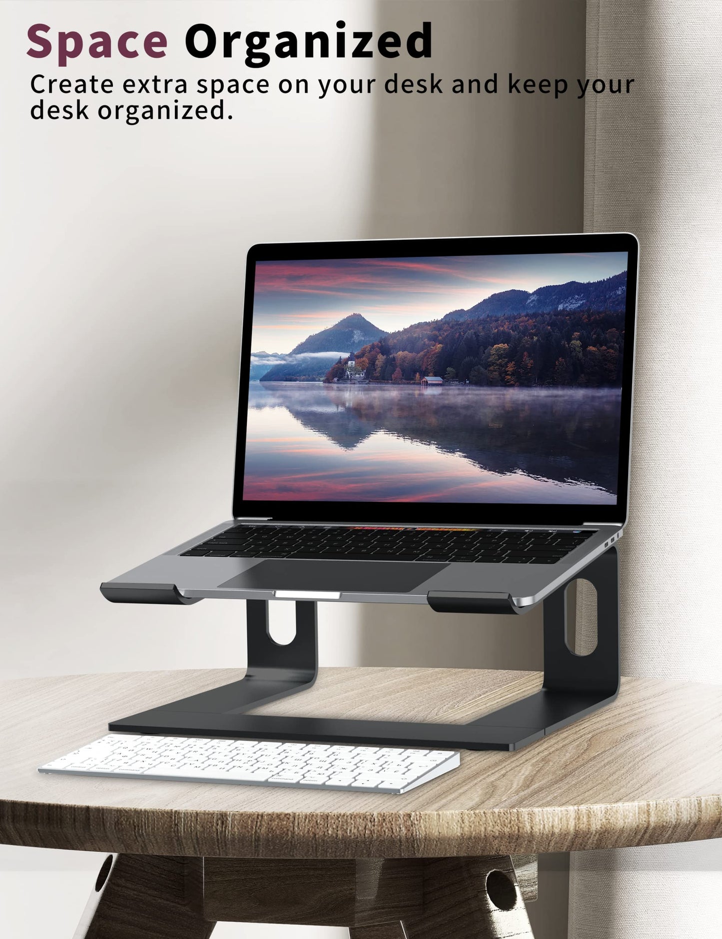 ALASHI Laptop Stand for Desk, Aluminum Computer Riser, Ergonomic Notebook Holder, Detachable Metal Laptops Elevator, PC Cooling Mount Support 10 to 15.6 Inches Notebook, Black