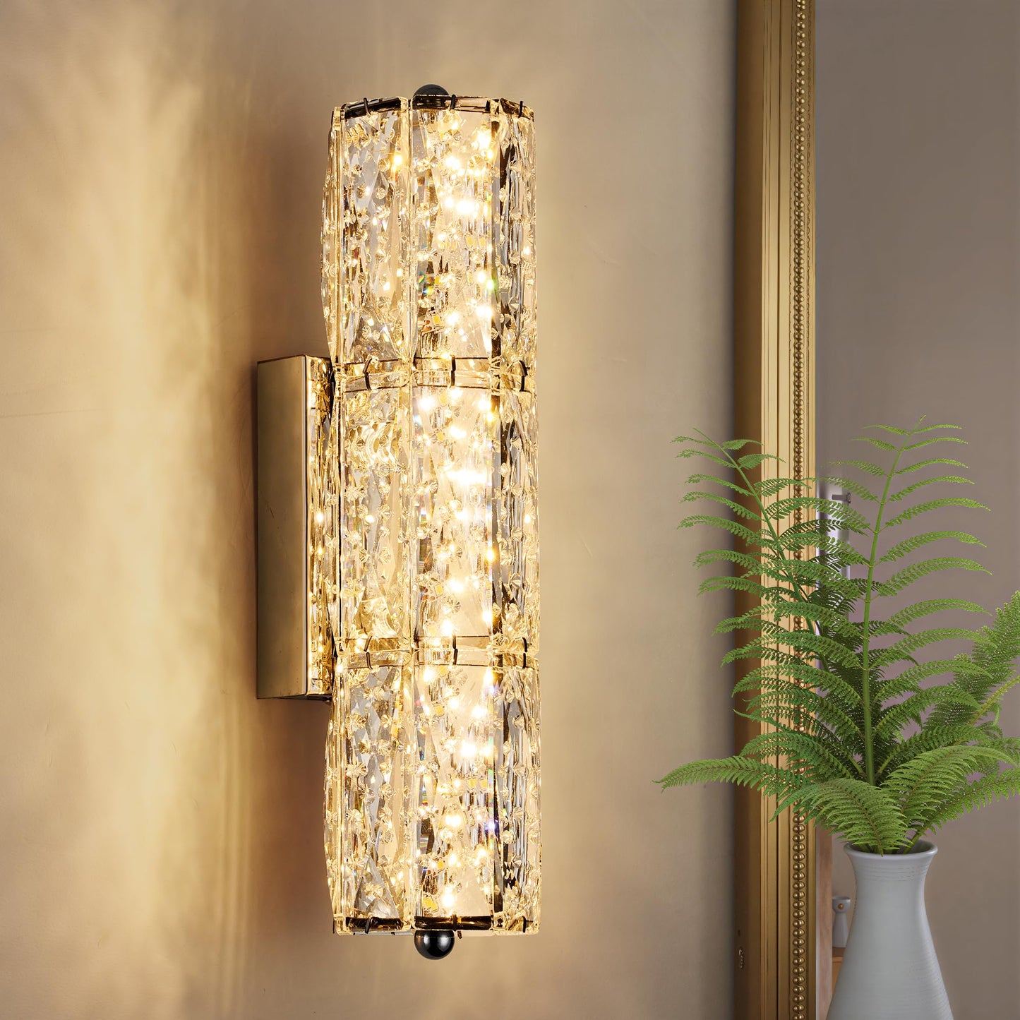 AOLALA Crystal Wall Sconces 3"x12.6" Modern LED Chrome Wall Light
