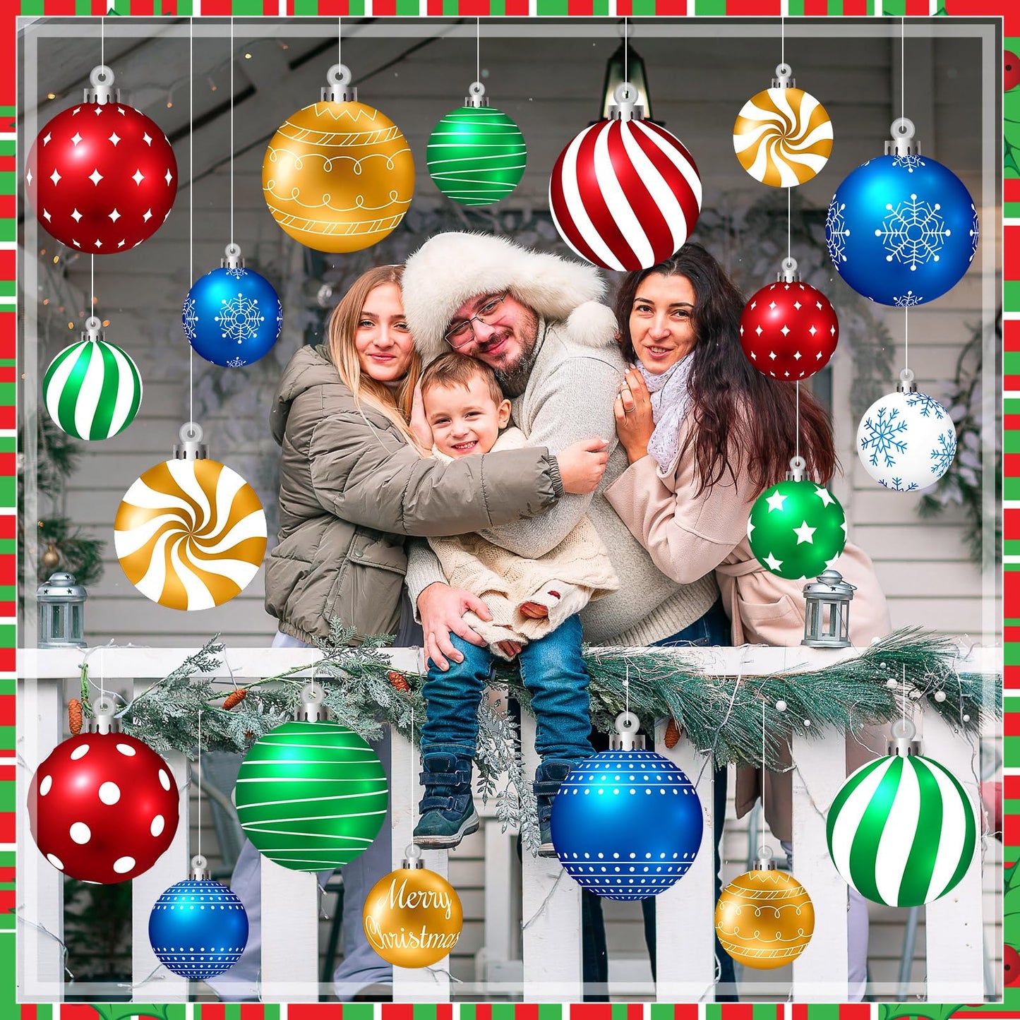Huwena 24 Pcs Christmas Decorations Outdoor Christmas Hanging Ornaments Peppermint Candy Yard Signs Double Sided Lawn Decorations Peppermint Ornaments for Xmas(Red,Green,Blue,Silver)