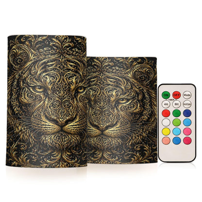 KGLDSNM Golden Lion Art LED Flameless Flickering Candle with Remote Timer Battery Operated for Indoor Outdoor Party Holiday Home Decor 2 Pack