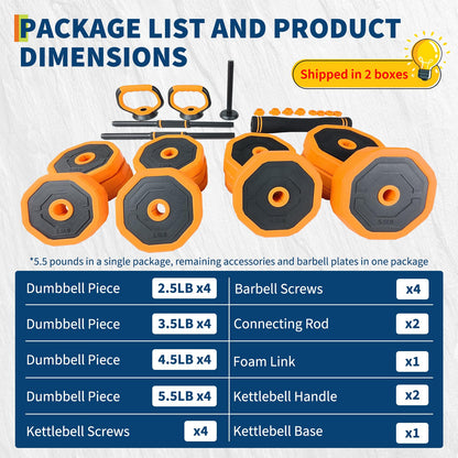Garvee 4-In-1 Adjustable Dumbbell Set (44/66/88LB) - Convertible to Barbell, Kettlebell & Push Up Stands, Home Gym Equipment for Men & Women, Space Saving Weights with PVC Coating,66 LBS