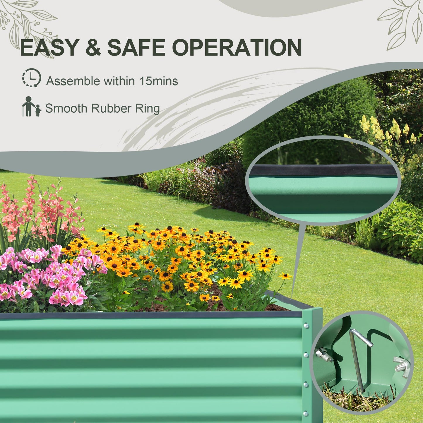 Domi Raised Garden Beds Outdoor, 8x4x1.5Ft Thickening Tall Metal Rectangular Deep Root Box Planter for Vegetables, Flowers, Herbs, and Succulents 1.5" Deep w/ 342 Gallon Capacity - Green