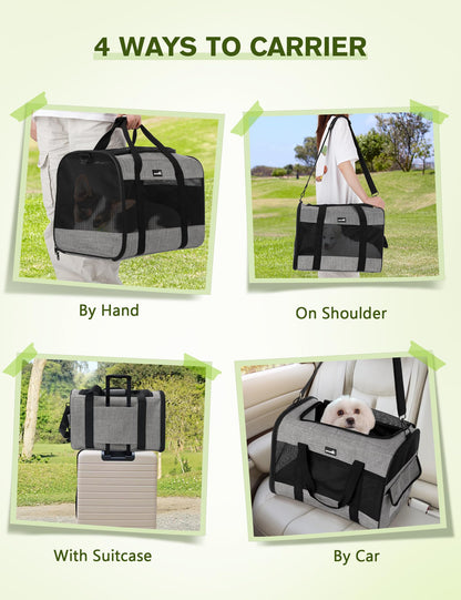 pecute Pet Carrier Bag, Cat Carrier Handbag, Portable Dog Travel Bag with Foldable Bowl, Breathable Mesh Fabric, Suitable for Both Long And Short Trips, Used for Cats and Puppies (XL,Grey)