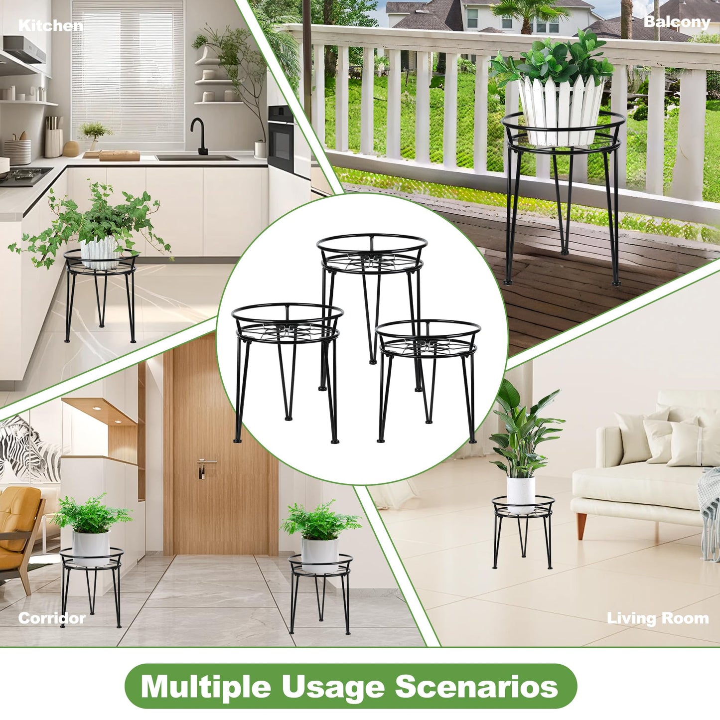Jvtoo Metal Plant Stand, Plant Stand Indoor Outdoor, Metal Rustproof Flowers, Urban and Rustic Outdoor Plants Stands, Flower Pot Stand Suitable for Living Room, Balcony, Garden (3PCS,Black)