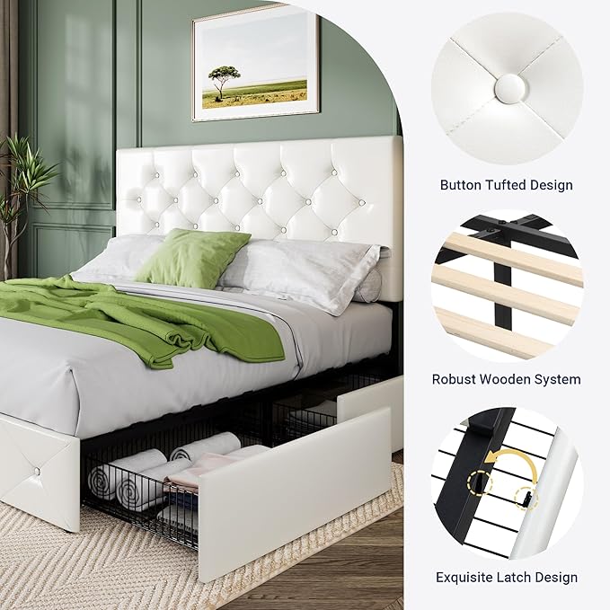 Allewie Upholstered Queen Size Platform Bed Frame