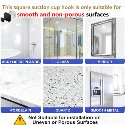 Fliverly Suction Cup Hooks for Shower,Heavy Duty No-Drill Removable & Reusable Hooks,Strong Hold Metal Towel Robe Loofah Hanger for Bathroom Kitchen Glass Mirror Tile Smooth Surfaces (Black,4 Packs)