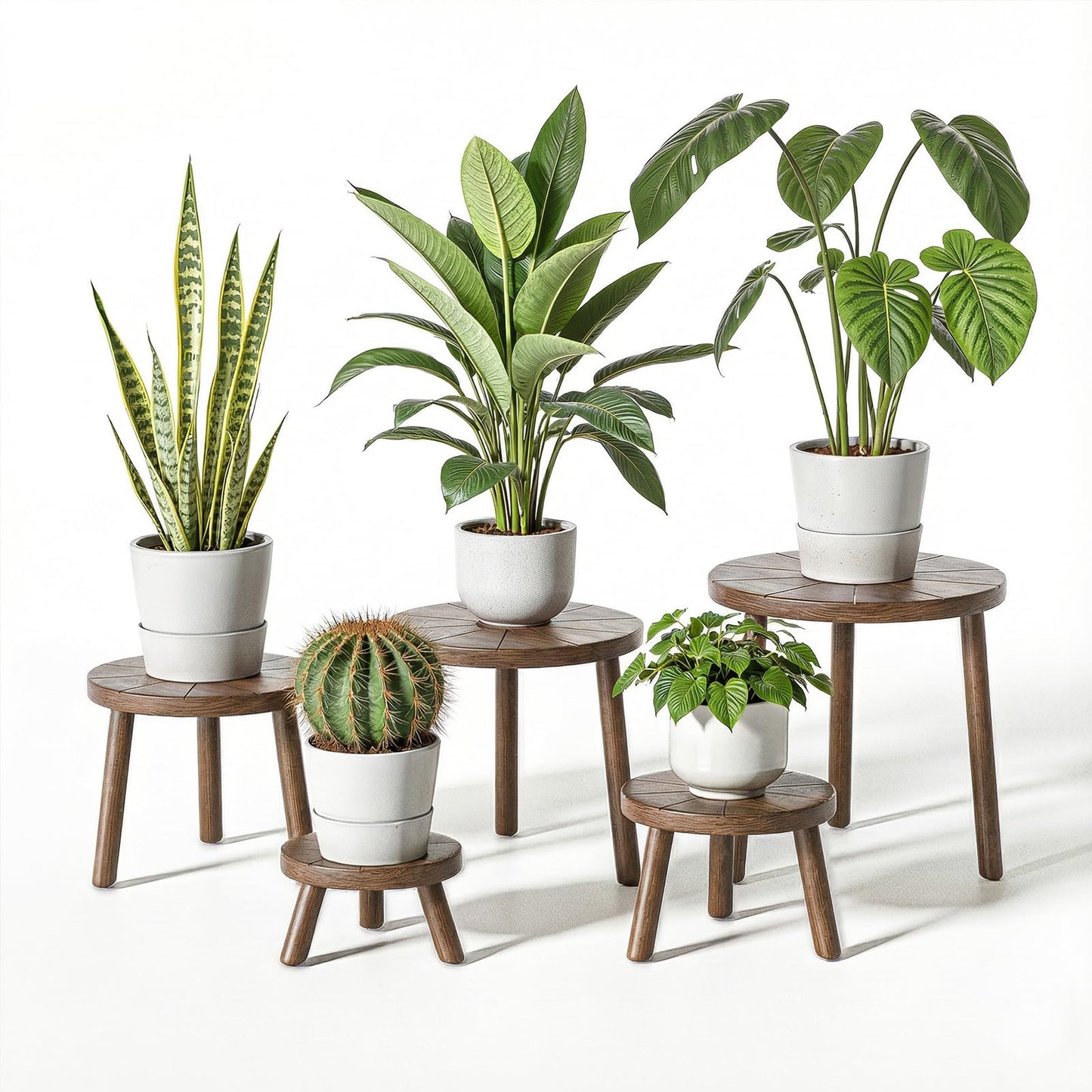 Delma Wood Plant Stands Indoor, 5-Pack Single Plant Stand for 6-12 Inch Pots, Mid-Century Modern Plant Stool, Tall Plant Stand for Large Plants for Living Room, Balcony, Office (Dark Brown, 5-Pack)