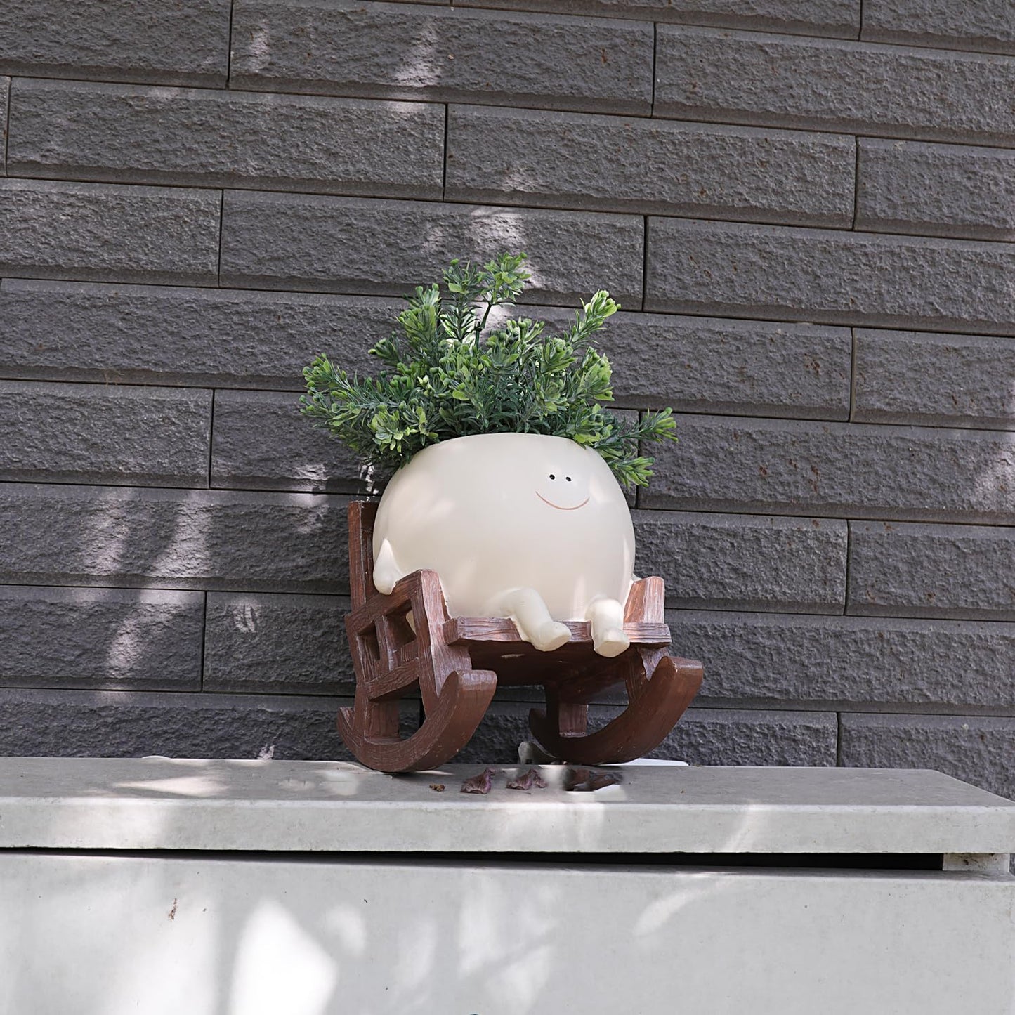 Songgang Smily Face Planter Pot Cute Resin Flower Head Planters for Indoor Outdoor Unique Sit Rocking Chair Succulent Pots Father Mother Gift and Appreciation Christmas with Drainage Hole (Large)