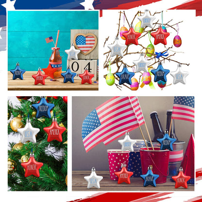 Honoson 48 Pcs 4th of July Hanging Ornaments Patriotic Star Tree Decorations Star Memorial Day Hanging Ornament Red Blue White 250th Anniversary Mini Decorations for Tree (Red,Navy Blue,Silver)