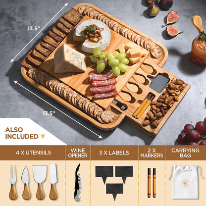 Charcuterie Boards Gift Set - Bamboo Cheese Board Set Charcuterie Tray & Serving Platter for Hosting & Entertaining, Wooden Cheese Platter, Kitchen Gifts for Women, Gifts for Home, Wedding & Birthday