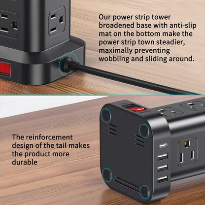 Extension Cord with Multiple Outlets, Surge Protector Power Strip Tower, 12 AC 4 USB，Surge Protector Tower 6.5FT Overload Protection for Home Office