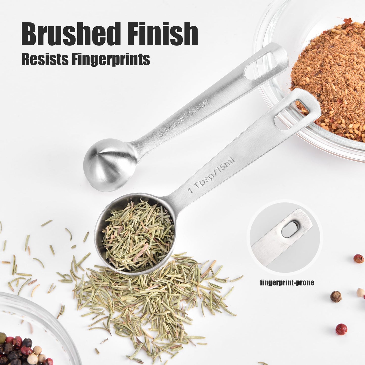 Doosu Measuring Spoons Set of 6-18/8 Stainless Steel Heavy Duty Teaspoons Tablespoons with Engraved Metric & US Measurements, Metal Measure Spoon for Dry and Liquid Ingredients, Dishwasher Safe