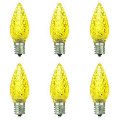 Sunlite 80709 LED C9, Holiday Decorative Light Bulb, 0.4 Watts, E17 Intermediate Base, Faceted Christmas-Lights; Nightlight, Yellow, 6 Count