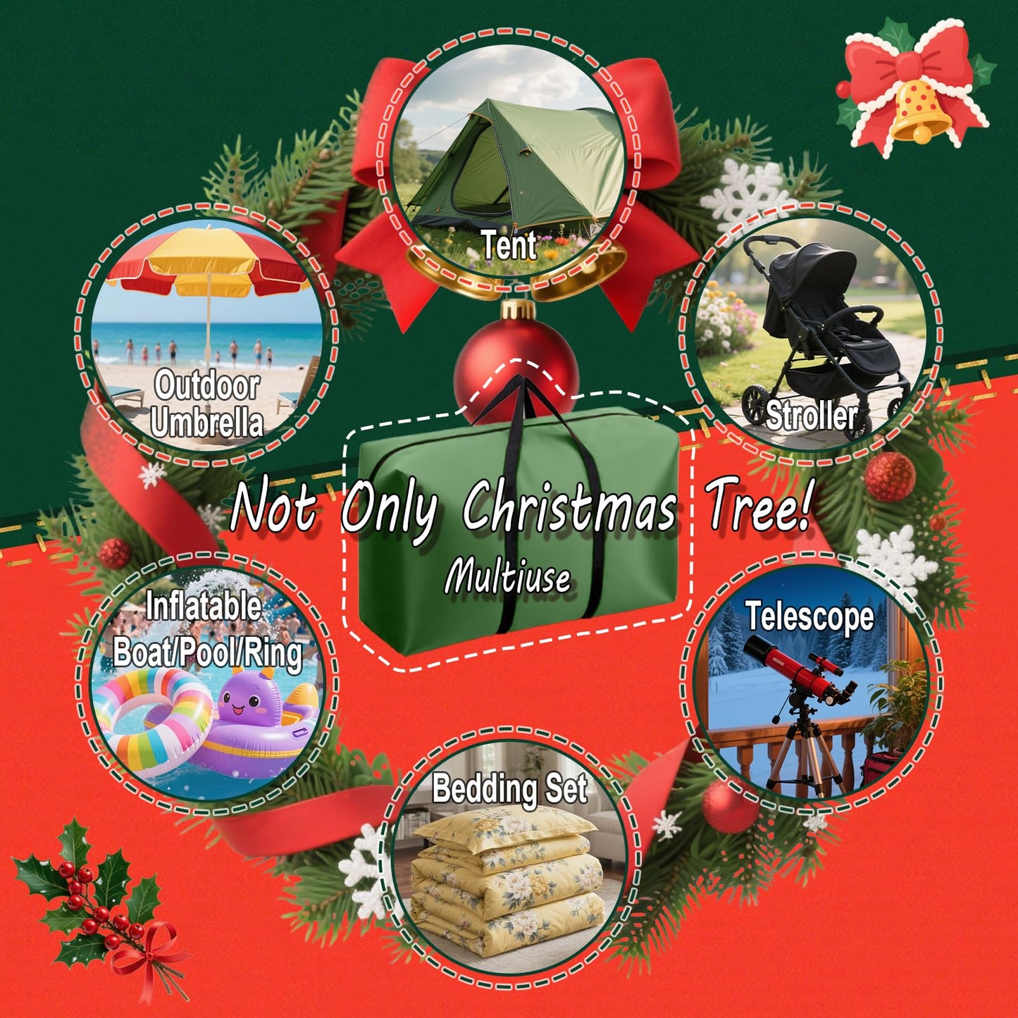 Small Christmas Tree Storage Bag 3FT/4FT/5FT Christmas Tree Bag for Detachable Christmas Tree Heavy Duty 600D Oxford Waterproof Dusty-Proof with 2 Reinforced Handle,Large Zipper Opening (GREEN)