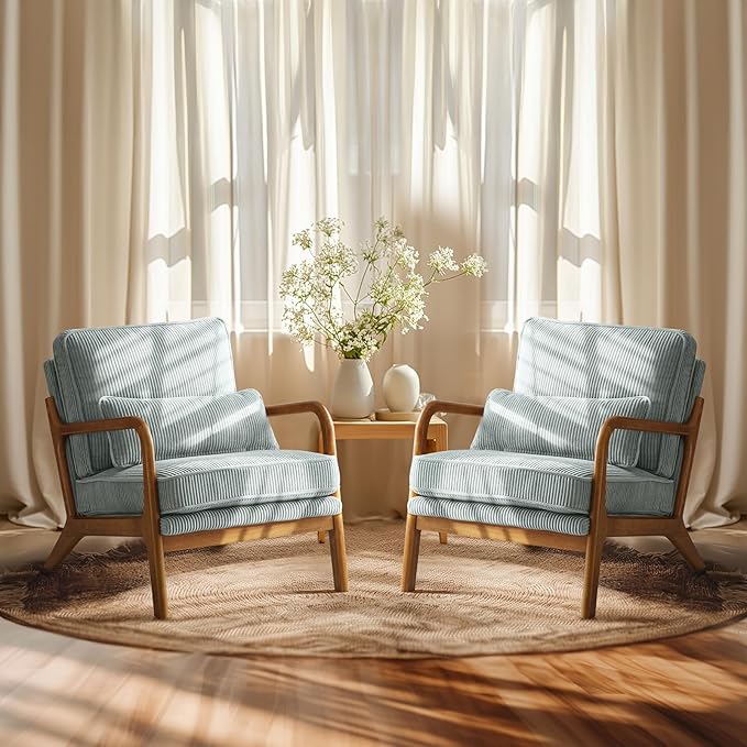 VINGLI Upgraded Premium Corduroy Accent Chairs Set of 2, Upholstered Arm Chair