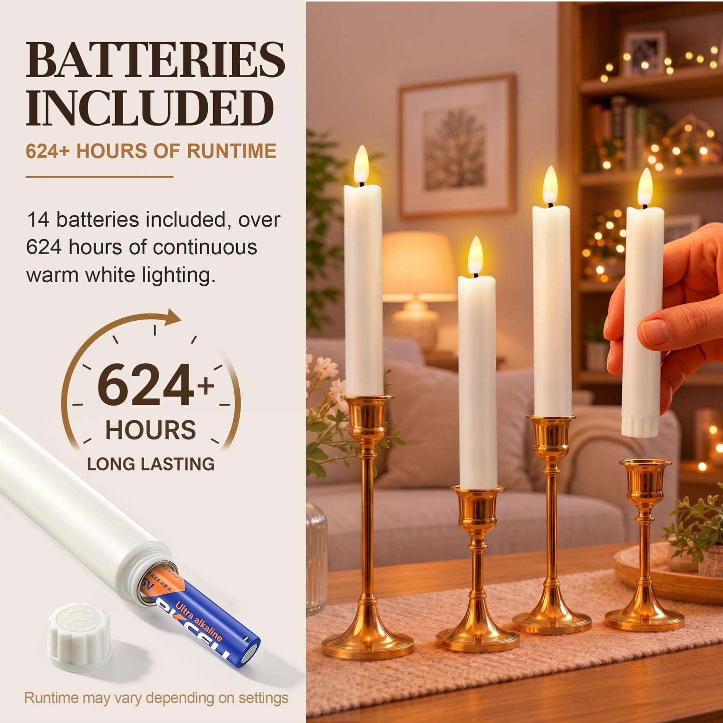 Enhon 6 Pack Flameless Taper Candles with Remote & Batteries, 6.5" Ivory LED Candle Sticks, 3D Flickering Wick, Timer & Dimmable, 624+ Hour Battery Operated Candles for Home, Wedding & Christmas Decor