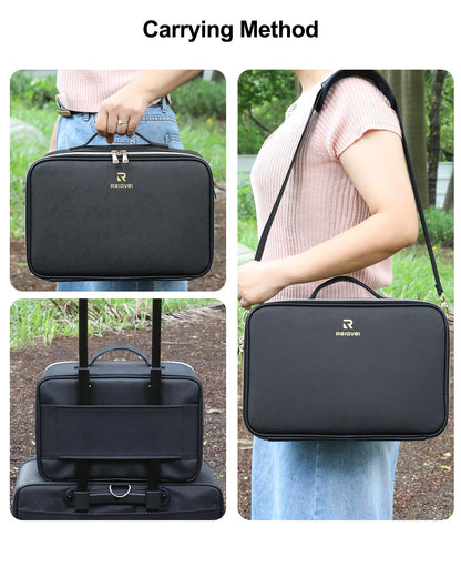 Relavel Travel Makeup Bag With LED Mirror, Cosmetic Train Case with Light up Mirror, Portable Makeup Artist Organizer Bag with Adjustable Dividers, Makeup Brush Holder Storage, Black