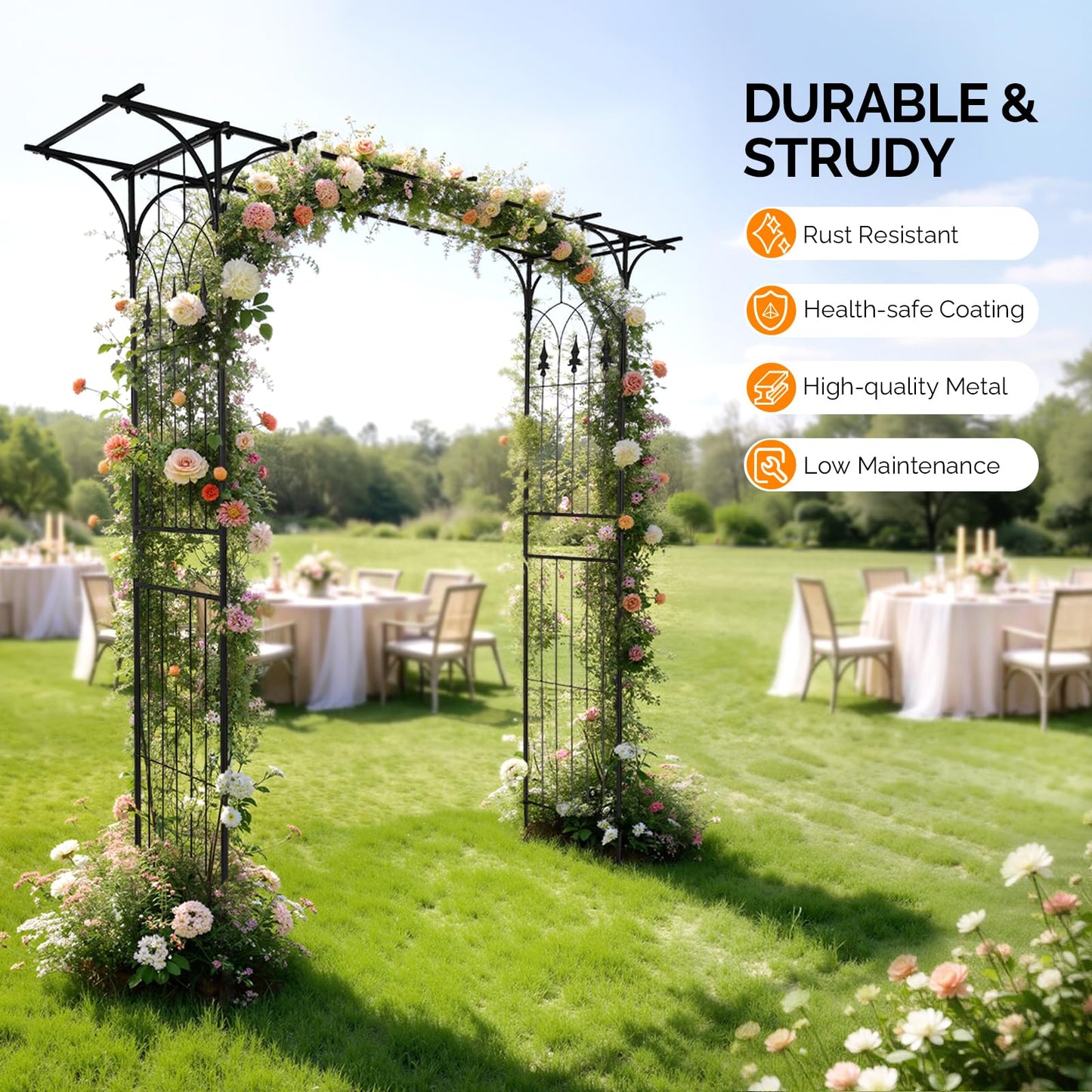 VINGLI Garden Arbor, Arch Archway for Wedding Ceremony Party, Steel Garden Trellis for Plant Climbing, Christmas Decorations Pergola for Backyard, Lawn (Black)