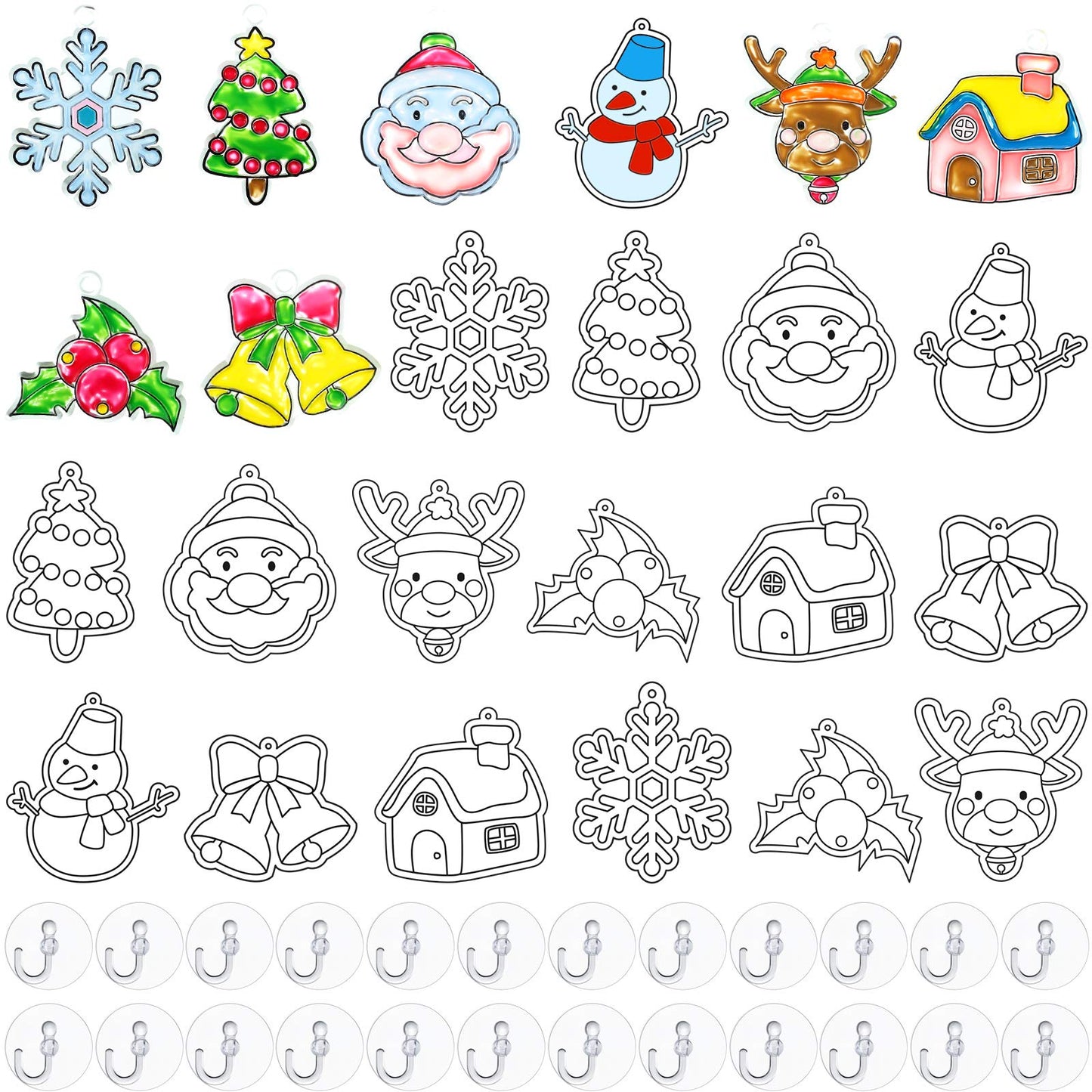 WILLBOND 24 Pieces Sun Catchers Craft Assorted Sun Catcher Kits for Art Window SunCatchers with 24 Pieces Suction Cups for Painting Crafts Christmas Home Decor Supplies