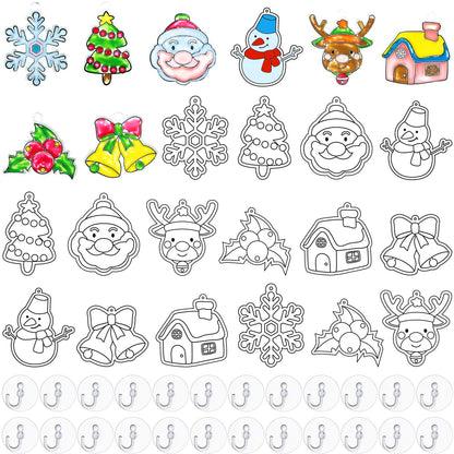 WILLBOND 24 Pieces Sun Catchers Craft Assorted Sun Catcher Kits for Art Window SunCatchers with 24 Pieces Suction Cups for Painting Crafts Christmas Home Decor Supplies