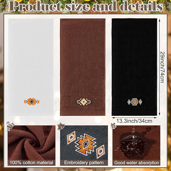 3 Pcs Western Aztec Hand Towels Southwestern Bathroom Decor Southwest Sunset