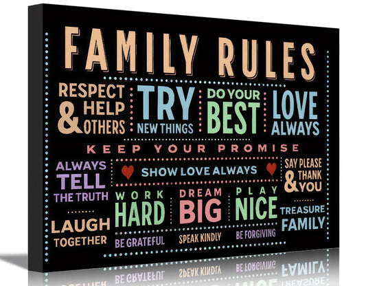 Family Rules Canvas Wall Art Family Inspirational Quotes Wall Decor Picture Colorful Uplifting Man Cave Poster Print Painting for Home Office Bedroom Living Room Home Decorate Prepare To Hang