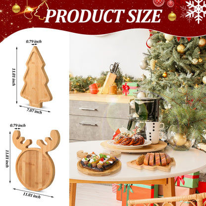 Sintuff 2 Pcs Christmas Charcuterie Board Xams Tree and Elk Shaped Bamboo Serving Tray Natural Wooden Snack Platters Cute Gifts Christmas Tree Platter for Christmas Party 11.8 x 7.9 In, 11.8 x 11.8 in