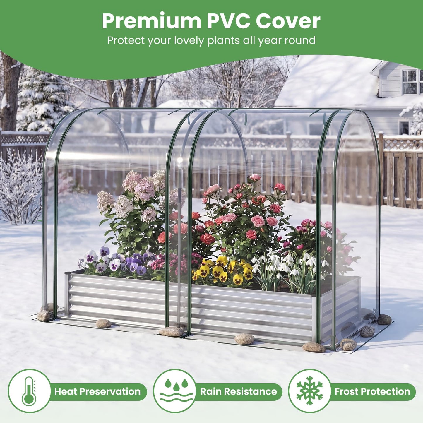 Giantex Galvanized Raised Garden Bed with Greenhouse Cover, 6x3x1 FT Outdoor Metal Oval Tall Planter Box with 2 Roll-up Windows, Clear PVC Mini Greenhouse for Vegetables Flowers Herbs Patio (Silver)