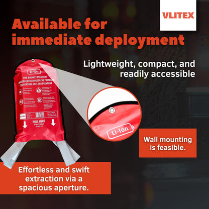 VLITEX Fire Blanket (59 x 59 in) | Engineered in Germany | Emergency & Lithium Battery Fire Suppression Blanket | Certified Fireproof Silicone & E-Fiberglass