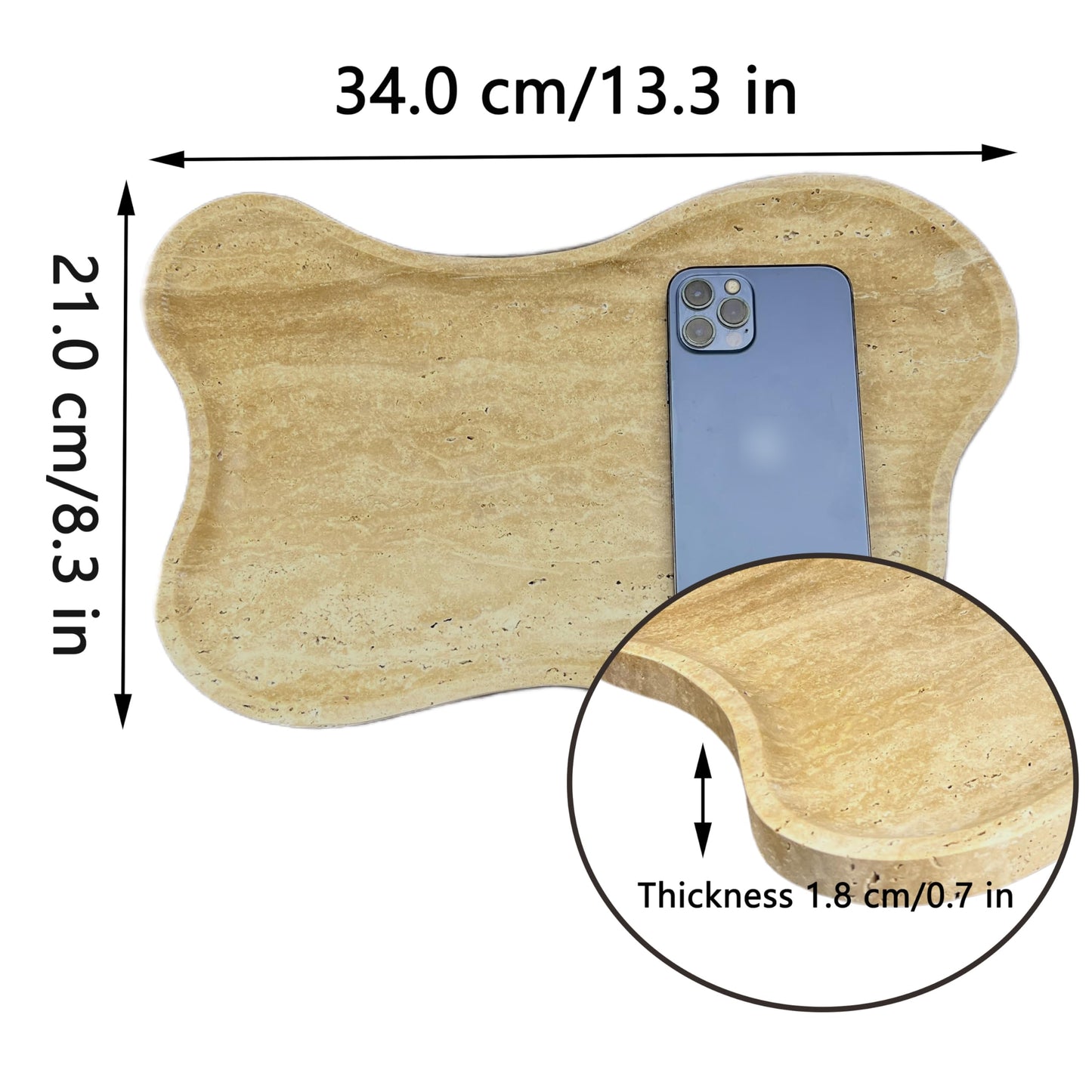 Cloud Shape 100% Natural Travertine Tray Luxury Travertine Vanity Organizer for Bathroom Kitchen Counter, Decorative Tray for Dresser Home Décor, 13.3x8.3x0.7 inches