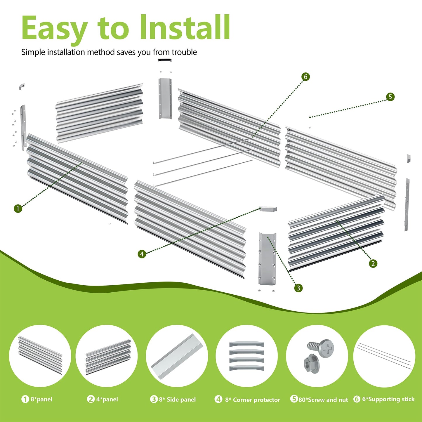 Ayen Guard 2PCS 8x2x1FT Galvanized Raised Garden Bed, Galvanized Planter Raised Garden Boxes Outdoor, Large Metal Raised Garden Beds for Vegetables-Silver