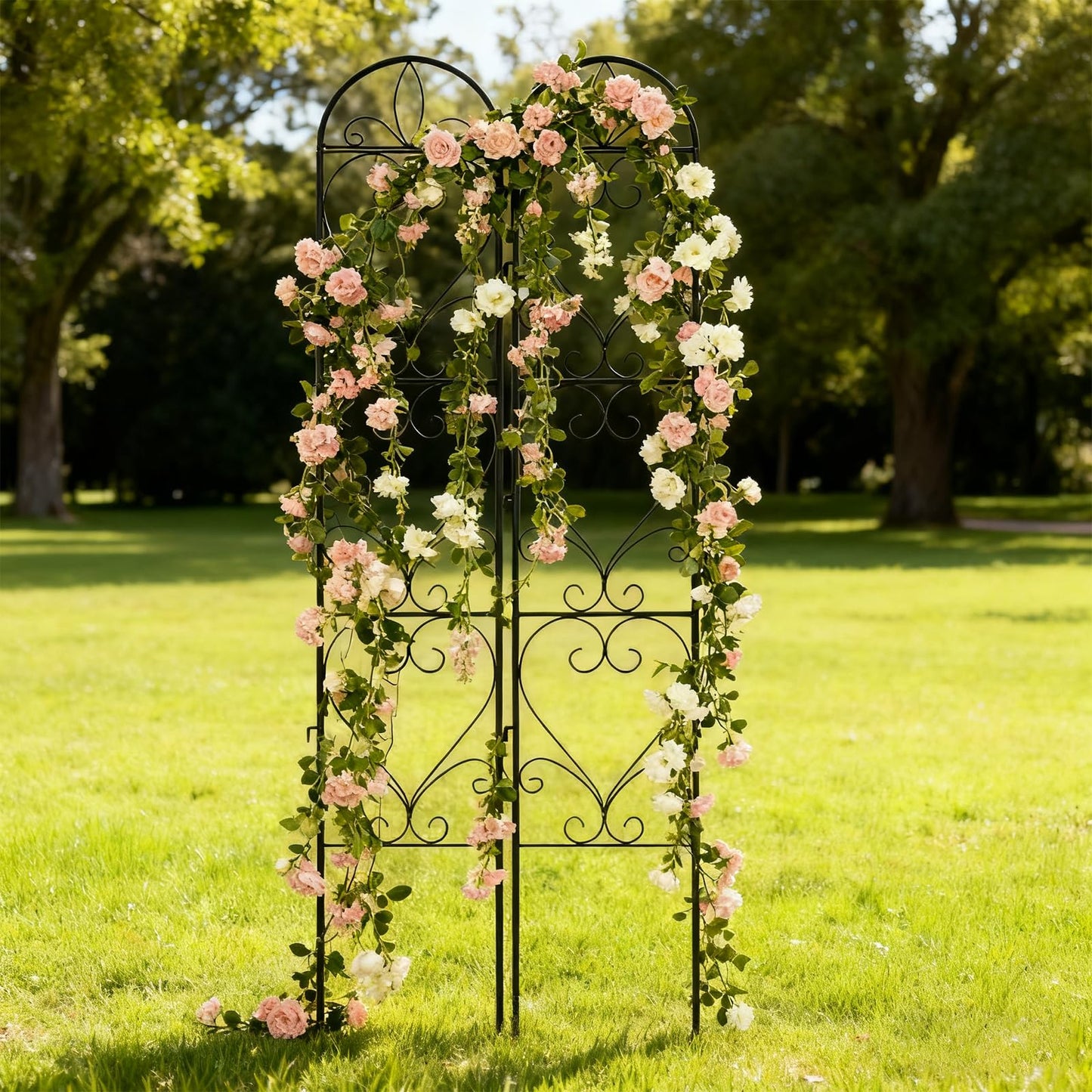 XYCCRX 2PCS Metal Garden Trellis for Climbing Plants Outdoor, Heavy-Duty Cucumber Tomato Trellis for Raised Garden Bed, Decorative Wrought Iron Trellis Arch for Wedding Party Decor