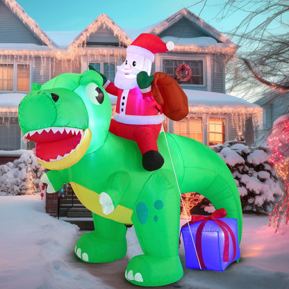 Joiedomi 6 FT Long Christmas Inflatable Dinosaur Outdoor Decoration, Inflatable Santa Riding Dinosaur with Build-in LEDs, Christmas Blow Up Yard Decoration for Xmas Party Garden Lawn Winter Décor